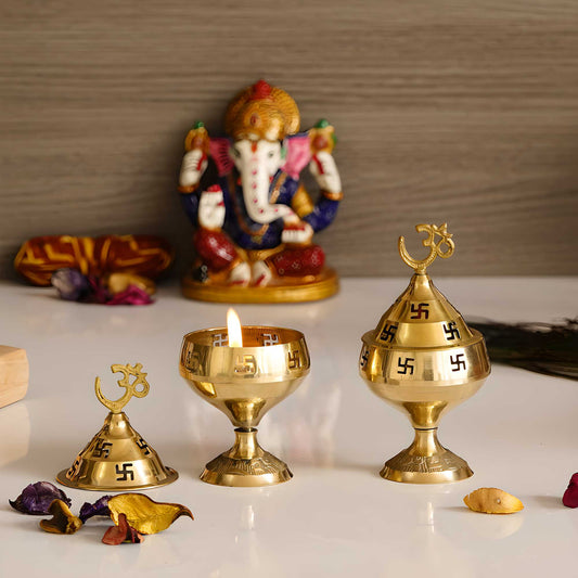 YogaVed 🪔 Om Swastik Brass Akhand Diya (Buy 1 Get 1 Free)